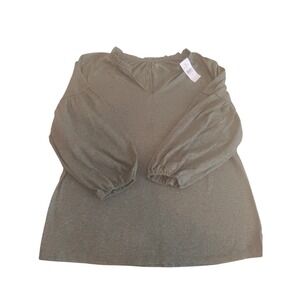 LOFT Outlet Womens Olive Green Heathered Ruffle Neck Puff Sleeve Top XS New